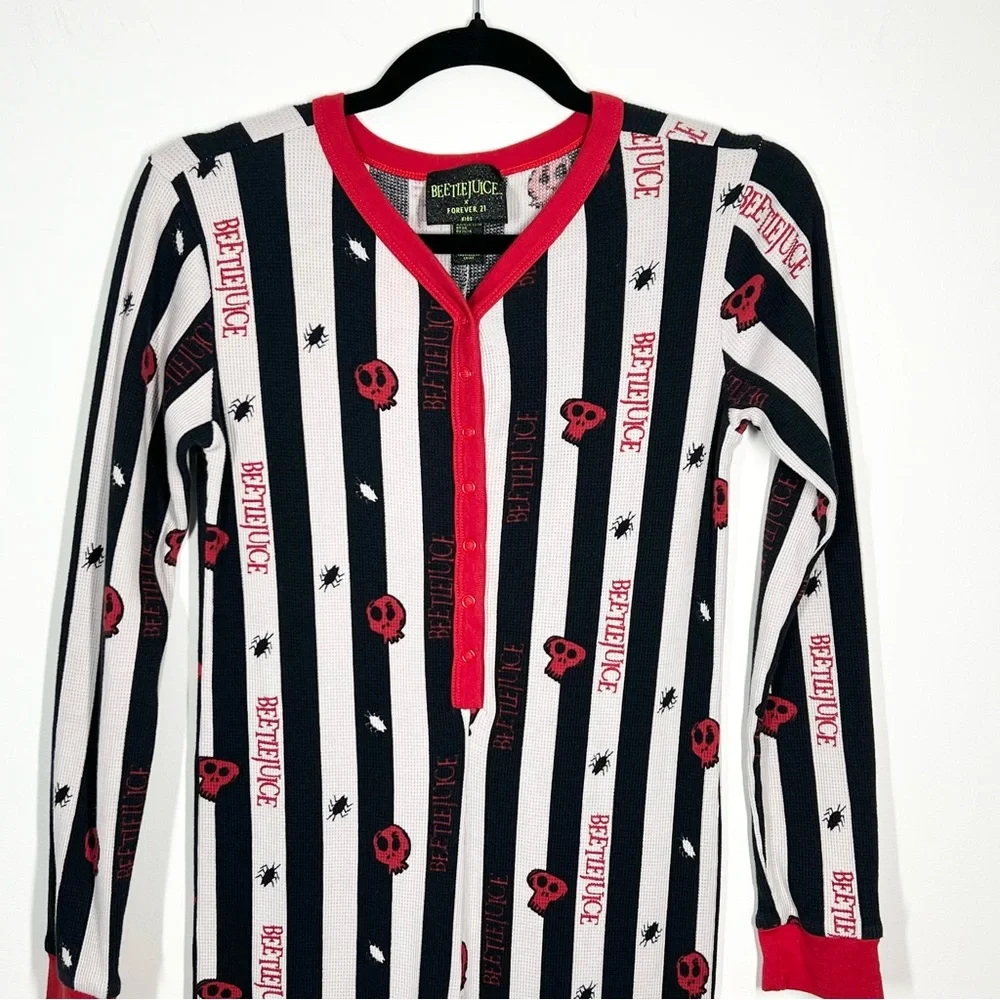 Beetlejuice x Forever 21 Kids Thermal Pajama Union Suit Skulls 13/14 L/XL